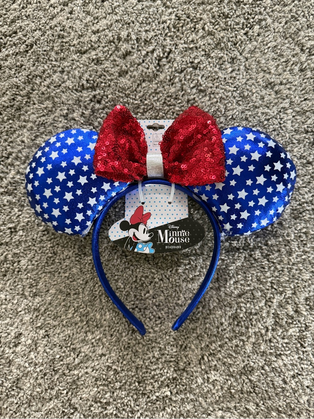 Disney Minnie Mouse Blue Star Ear Headband with Red Sequin Bow